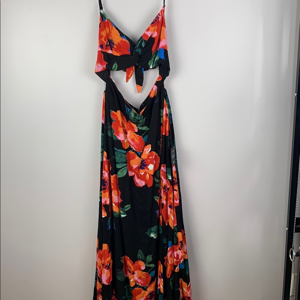Lulu's floral dress pink and black Sundress Sleeveless Spaghetti Strap med maxi